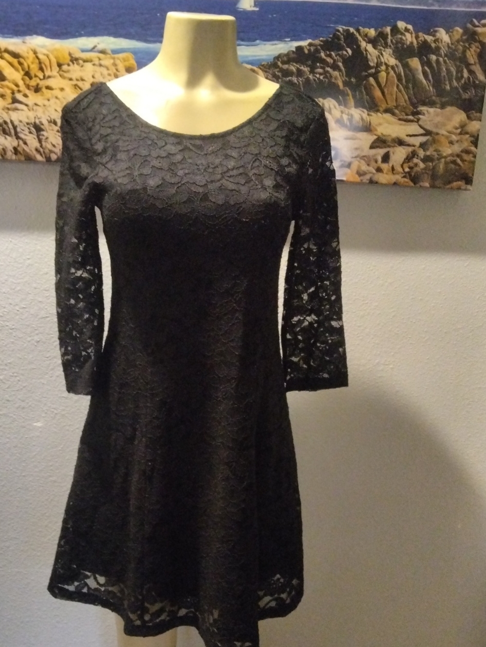 Lush Black Lace Long-Sleeve Fit & Flare Dress